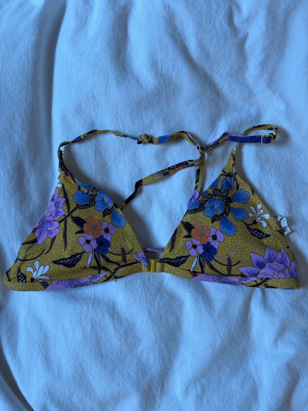 Urban Outfitters Floral Triangle Bikini Top — Mustard, Purple, Blue